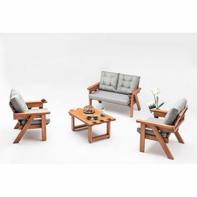 Set 2 fotolii, canapea si masa cafea exterior gri din lemn Abant The Home Collection