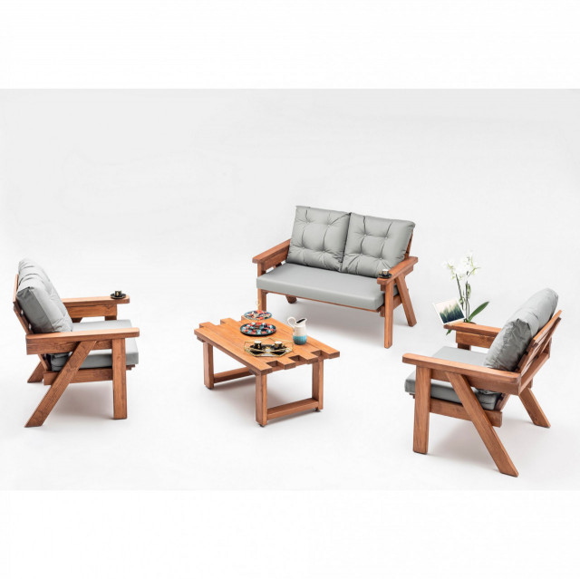 Set 2 fotolii, canapea si masa cafea exterior gri din lemn Abant Three The Home Collection