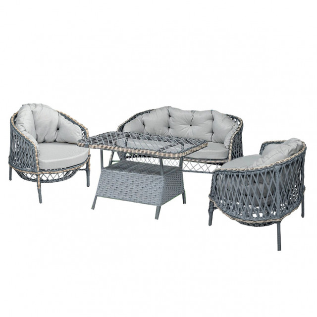 Set 2 fotolii, canapea si masa dining exterior gri din metal Lerra The Home Collection