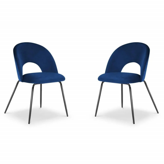 Set 2 scaune dining albastre din catifea si metal Emma Besolux