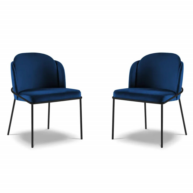 Set 2 scaune dining albastre din catifea si metal Limmen Besolux