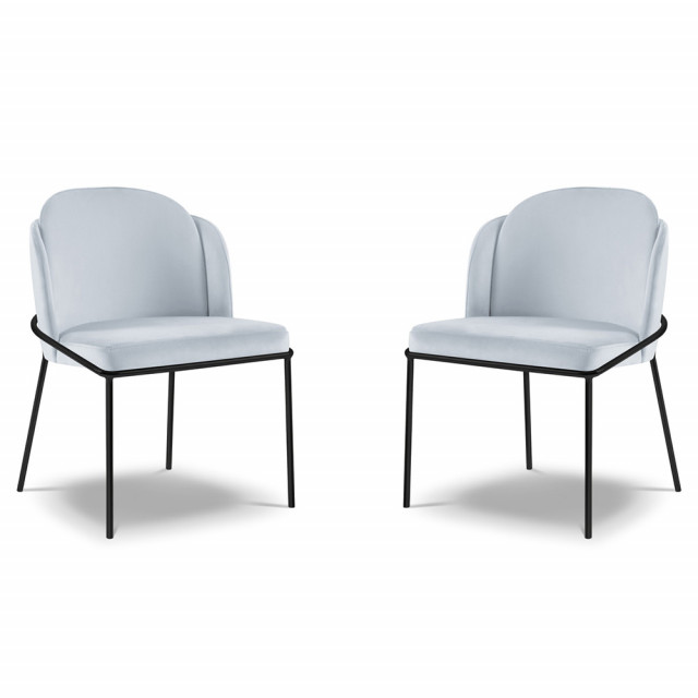 Set 2 scaune dining albastru deschis din catifea si metal Limmen Besolux