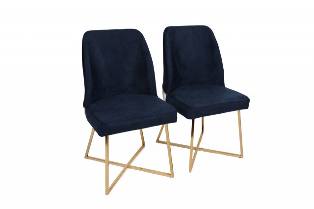 Set 2 scaune dining albastru inchis/aurii din catifea Madrid The Home Collection