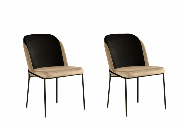 Set 2 scaune dining crem/negre din catifea Dore The Home Collection