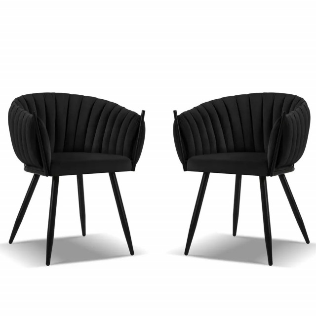 Set 2 scaune dining negre din catifea si metal Levin Besolux