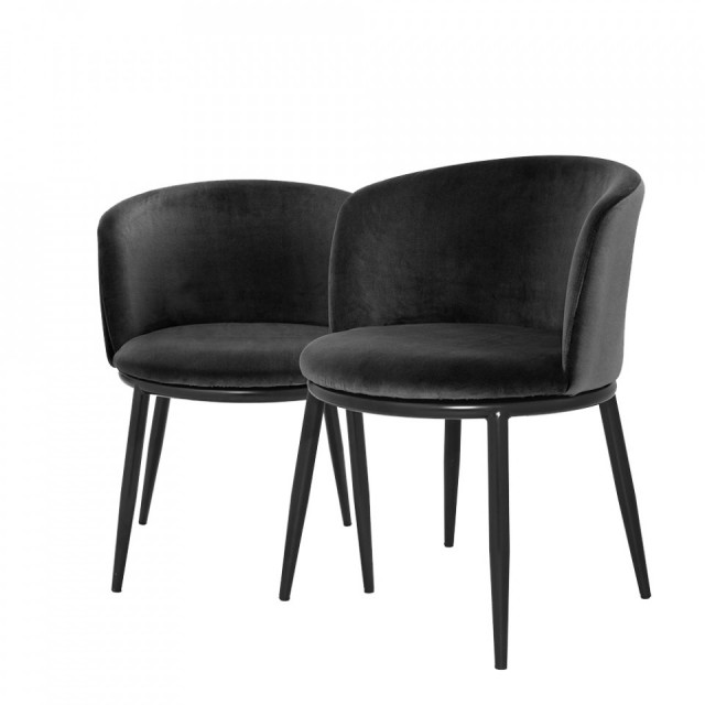 Set 2 scaune dining negre din textil si otel Filmore Fleglix Eichholtz