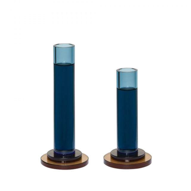 Set 2 suporturi lumanari multicolore din sticla 7 cm Comet Blue Hubsch