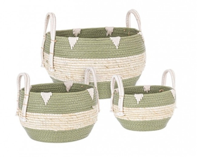 Set 3 cosuri verde/crem din fibre naturale Thelma Fat Bizzotto