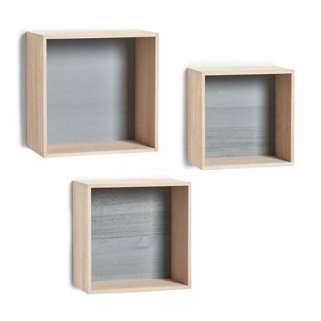 Set 3 rafturi maro din lemn pentru perete Wood Cubes Zeller