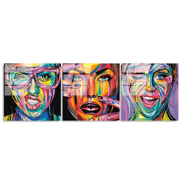 Set 3 tablouri multicolore din sticla 50x50 cm Dive The Home Collection