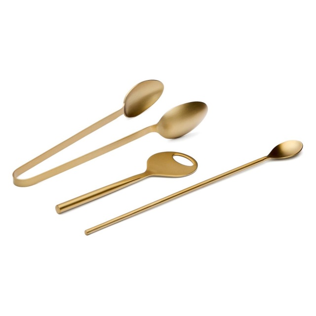 Set 3 ustensile pentru cocktail aurii din metal Aruc Kave Home