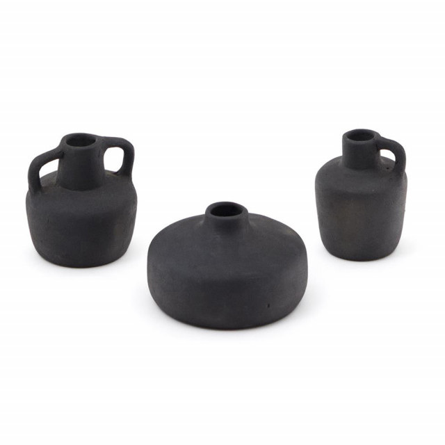 Set 3 vaze negre din ceramica Sofra Kave Home