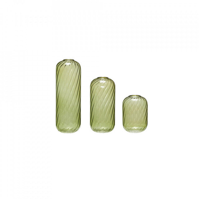 Set 3 vaze verzi din sticla Fleur Hubsch