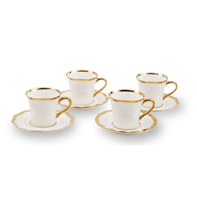 Set 4 cesti cu farfurioare albe/aurii din ceramica 220 ml Finds Pols Potten