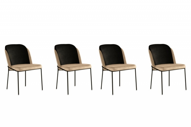 Set 4 scaune dining bej/negre din catifea Dore The Home Collection