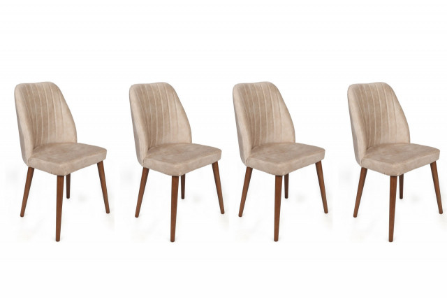 Set 4 scaune dining crem/maro din catifea Alfa The Home Collection