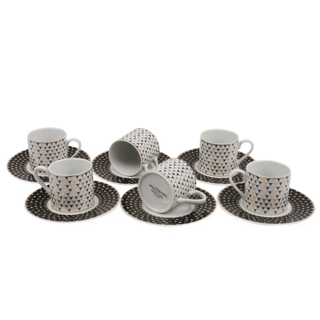 Set 6 cesti cu farfurioara albe/maro din ceramica 50 ml Dok The Home Collection