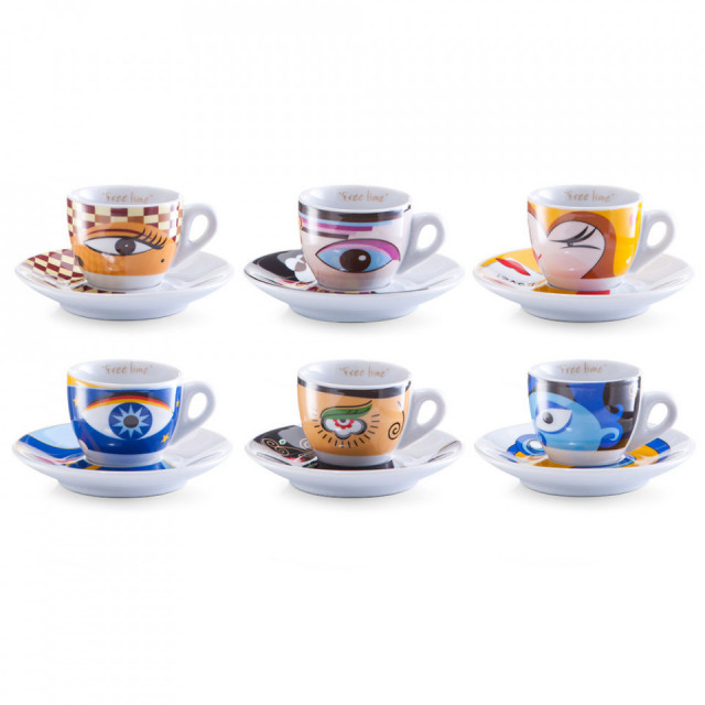 Set 6 cesti cu farfurioare multicolore din ceramica Magic Eyes Zeller