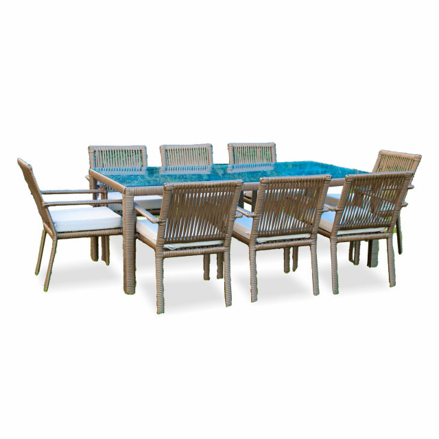 Set 6 scaune si masa dining maro din metal Leros 200 The Home Collection