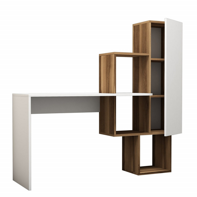 Set birou cu dulap maro/alb din lemn Acelya The Home Collection