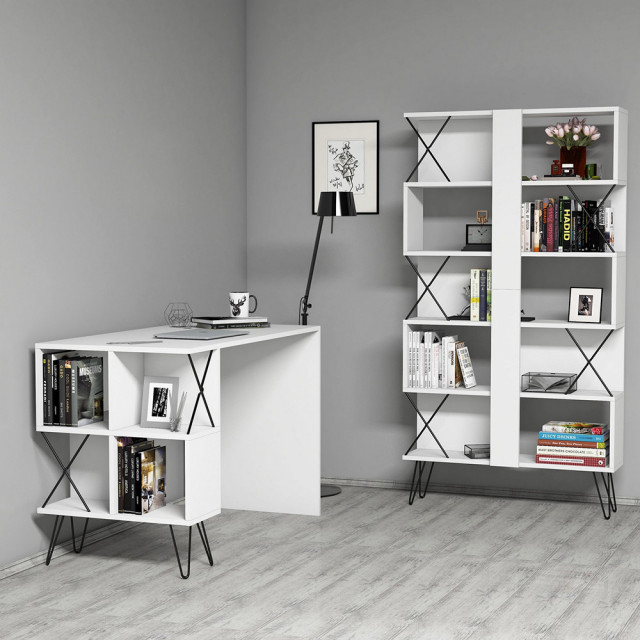 Set birou cu etajera alb/negru din lemn Extra The Home Collection