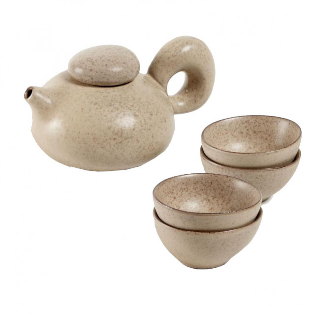 Set ceainic cu 4 cesti maro din ceramica Tersilia Kave Home