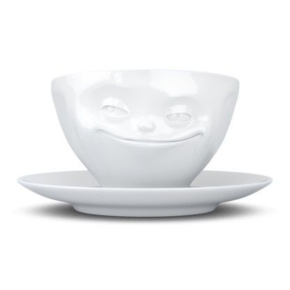 Set Ceasca cu farfurioara alba din ceramica 200 ml Grinning Tassen