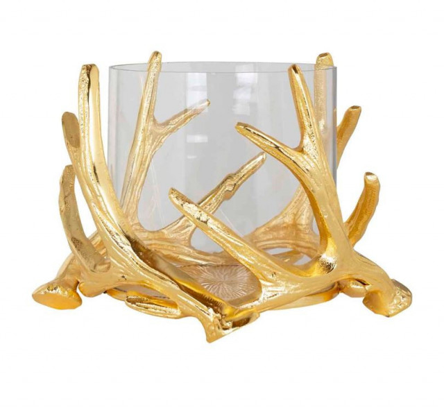 Suport transparent/auriu din sticla si aluminiu pentru lumanare 14 cm Harvey Richmond Interiors