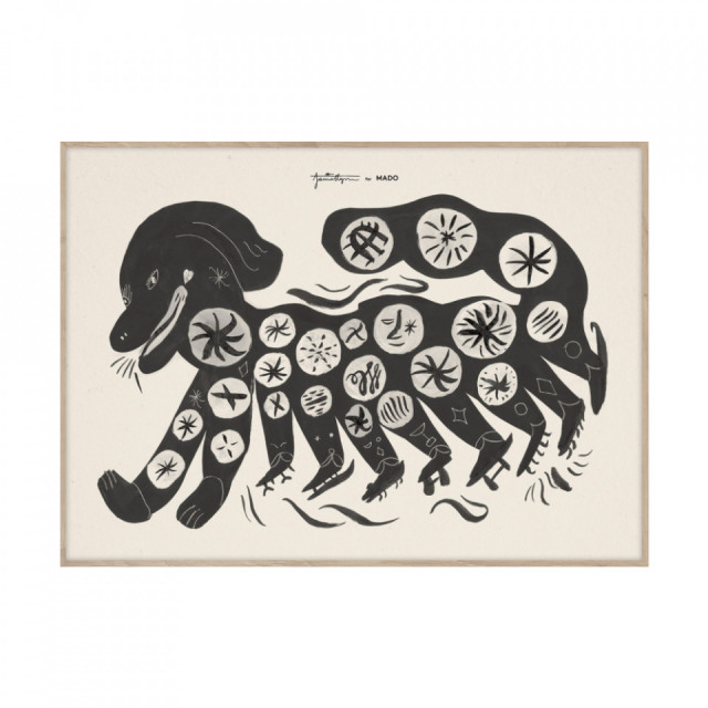 Tablou cu rama din lemn de stejar Chinese Dog Black Paper Collective