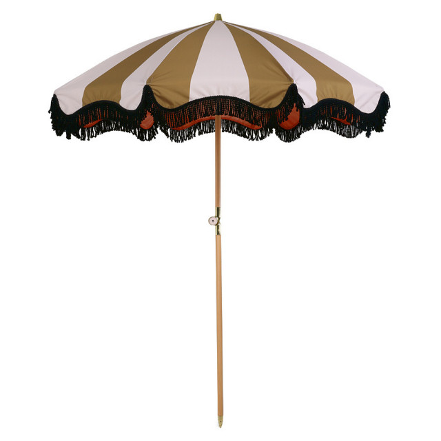 Umbrela pentru plaja nude/galben mustar din poliester si lemn Matilda HK Living
