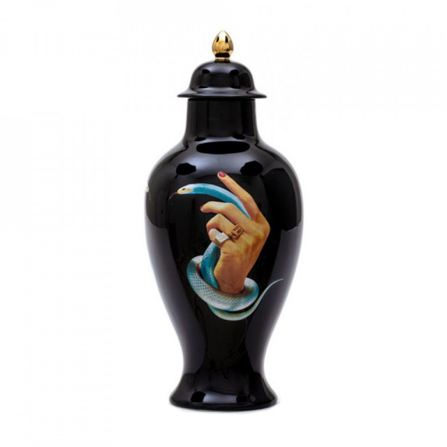 Vaza cu capac multicolor din ceramica 20x47 Hands With Snakes Toiletpaper Seletti