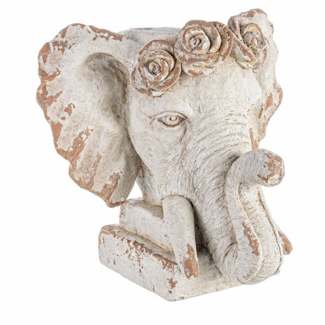 Vaza decorativa pentru exterior crem/maro din piatra 43 cm Elephant Head Bizzotto