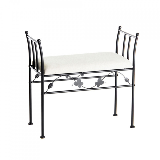 Bancheta neagra/alba din metal si bumbac 68 cm Garden Bench Black The Home Collection