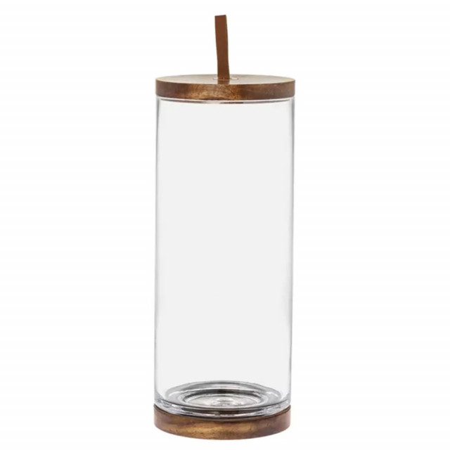 Borcan cu capac maro/transparent din sticla si lemn de salcam 13x32 cm Pip Riverdale