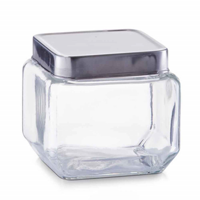 Borcan cu capac transparent/argintiu din sticla si metal 700 ml Storage Jar Square Zeller