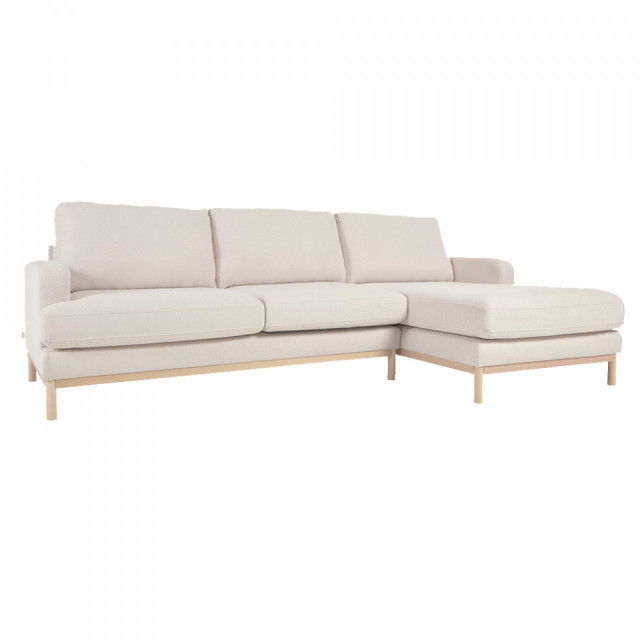 Canapea cu colt alba din material textil si lemn de pin pentru 3 persoane Mihha Right Kave Home