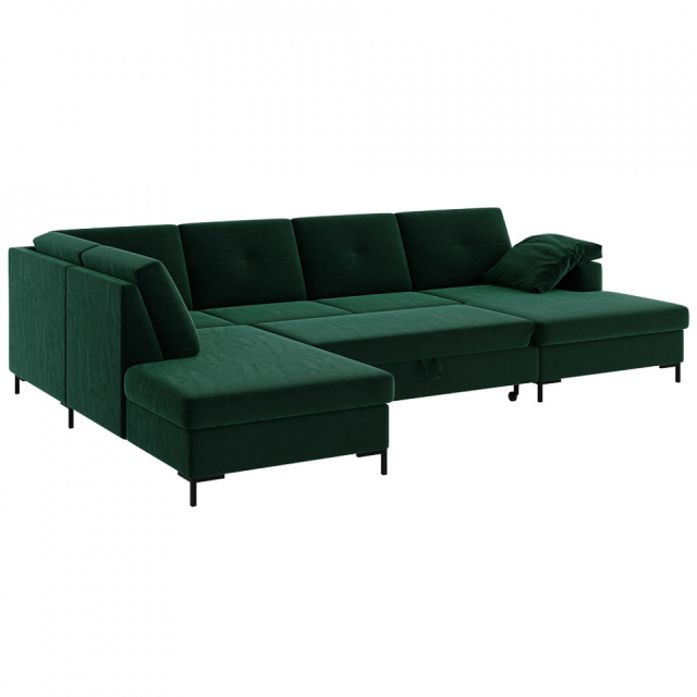 Canapea cu colt extensibila verde din textil pentru 6 persoane Moor Left Mesonica