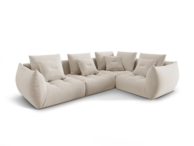 Canapea cu colt modulara ecru din catifea pentru 3 persoane Bloom Right Besolux