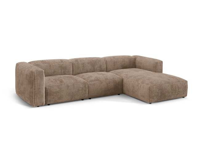 Canapea cu colt modulara maro deschis din catifea pentru 3 persoane Martina Corduroy Right Besolux