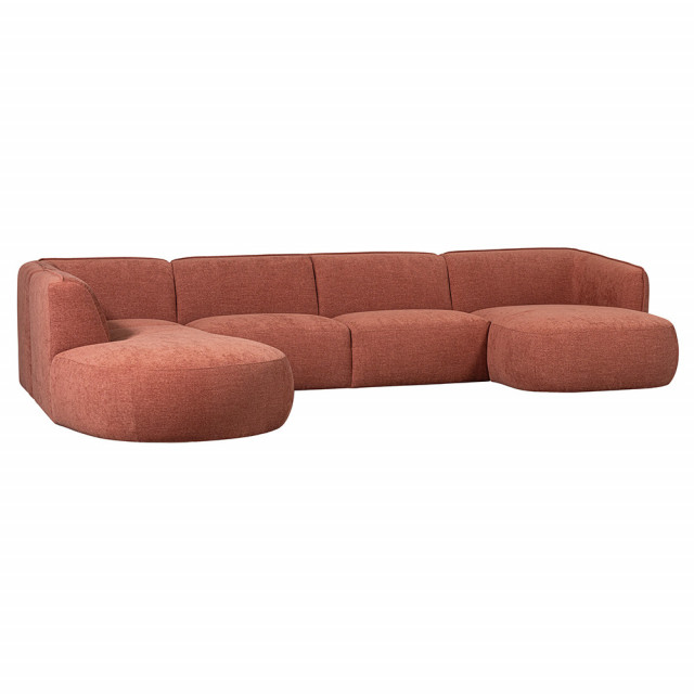 Canapea cu colt roz din poliester 353 cm Polly U Shape Left Woood