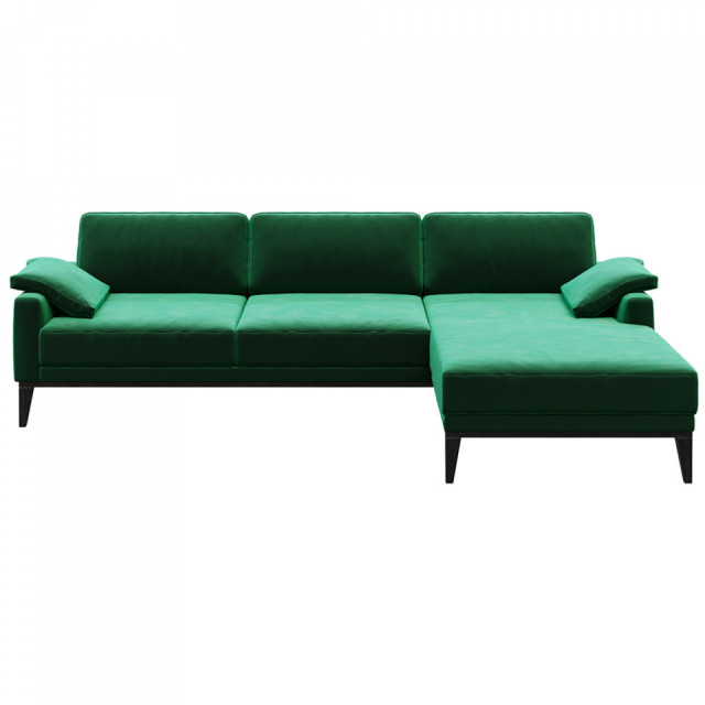 Canapea cu colt verde din catifea pentru 4 persoane Musso Right Mesonica