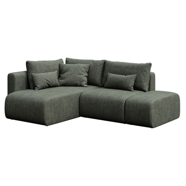 Canapea cu colt verde din textil pentru 4 persoane Lumine Left Mesonica