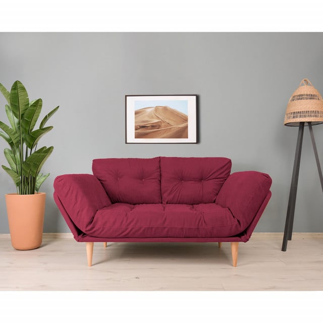 Canapea extensibila rosu inchis din textil pentru 3 persoane Nina The Home Collection