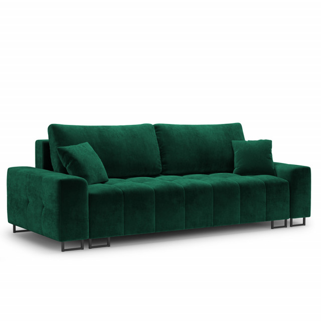 Canapea extensibila verde inchis/neagra din catifea si lemn de pin pentru 3 persoane Byron Besolux