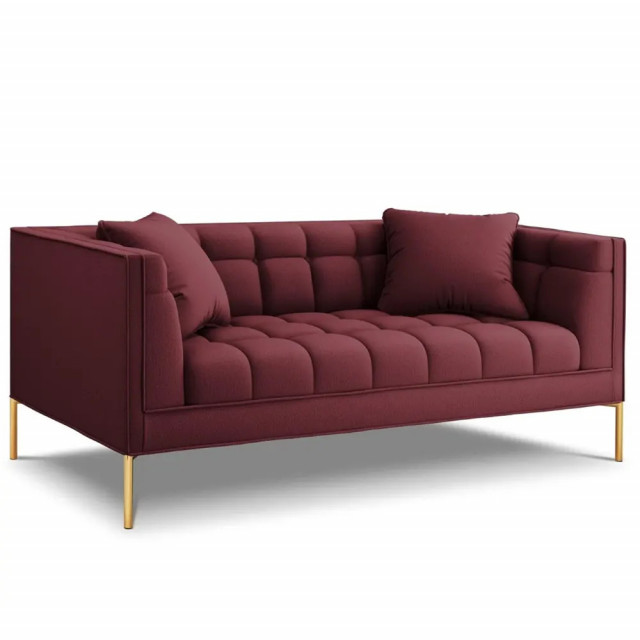 Canapea rosu inchis/aurie din textil si lemn de pin pentru 2 persoane Karoo Besolux