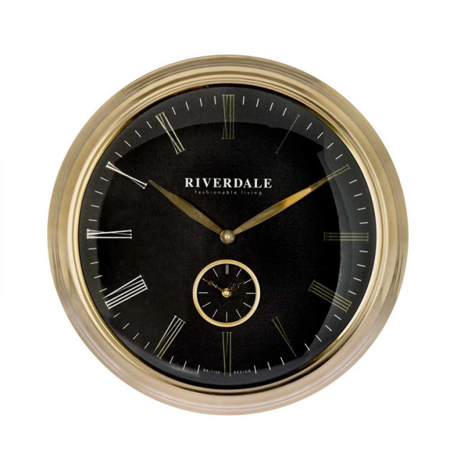 Ceas de perete rotund negru/auriu din metal si sticla 48 cm Aiko Riverdale