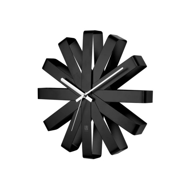 Ceas de perete rotund negru din otel 30 cm Ribbon Umbra