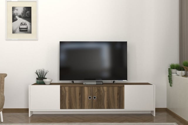 Comoda TV alba/maro din lemn 180 cm Hazeran The Home Collection