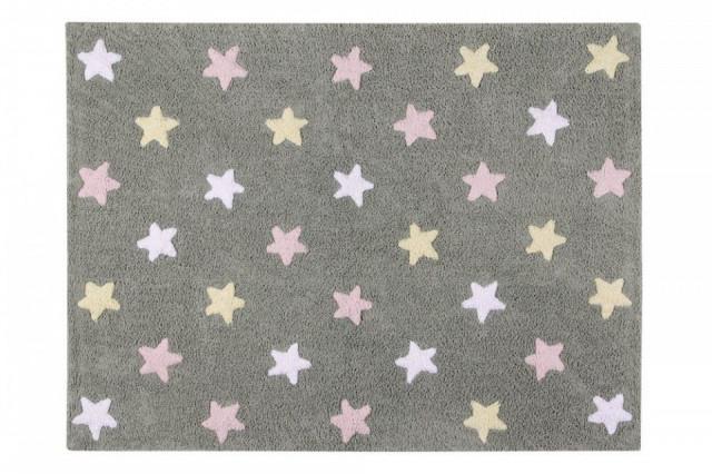 Covor dreptunghiular gri/roz din bumbac pentru copii 120x160 cm Tricolor Stars Grey Pink Lorena Canals