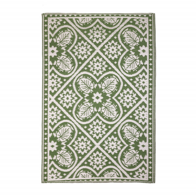 Covor reversibil pentru exterior verde/alb din fibre sintetice 121x181 cm Graphic Esschert Design